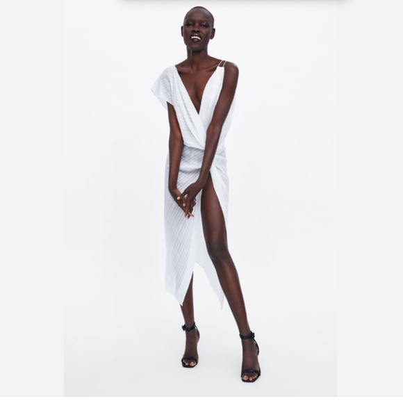 ZARA MIDI ASYMMETRIC TOP WITH KNOT V-NECK SMALL - Picture 4 of 6